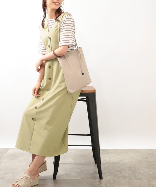 DRESKIP（ドレスキップ）の「◆【洗える/フレア】Vネックジャンスカ（スカート・レディース・黄緑系/ダークブラウン/ナチュラル・02/03）」の3枚目の写真