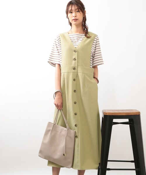 DRESKIP（ドレスキップ）の「◆【洗える/フレア】Vネックジャンスカ（スカート・レディース・黄緑系/ダークブラウン/ナチュラル・02/03）」の12枚目の写真