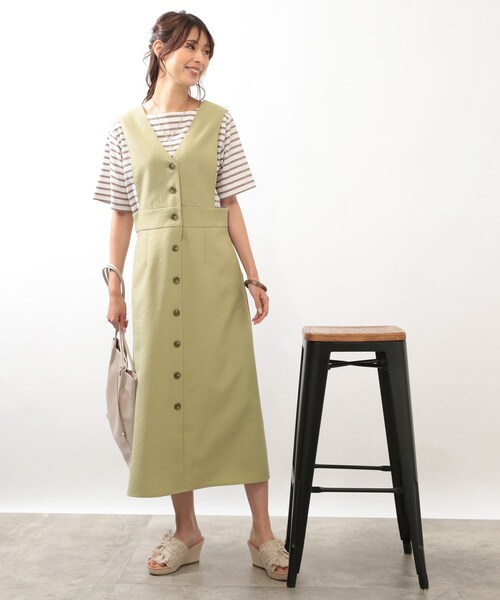 DRESKIP（ドレスキップ）の「◆【洗える/フレア】Vネックジャンスカ（スカート・レディース・黄緑系/ダークブラウン/ナチュラル・02/03）」の15枚目の写真