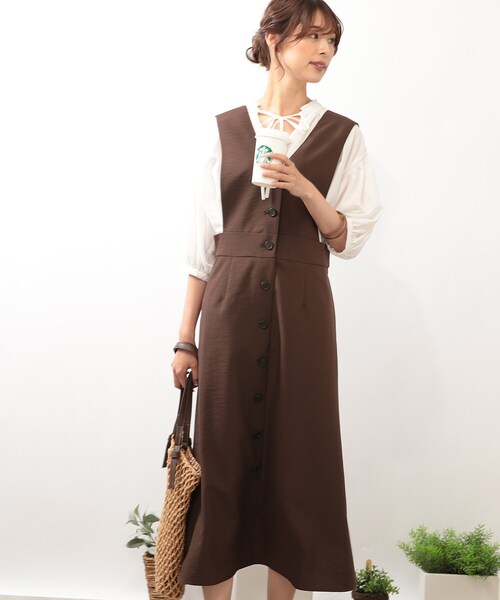 DRESKIP（ドレスキップ）の「◆【洗える/フレア】Vネックジャンスカ（スカート・レディース・黄緑系/ダークブラウン/ナチュラル・02/03）」の19枚目の写真