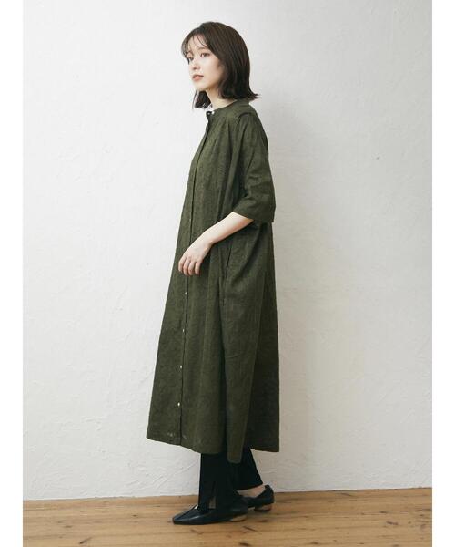 Green　Parks（グリーンパークス）の「JQシャツワンピース（ワンピース・レディース・ブラック/ブルー/カーキ・FREE）」の5枚目の写真