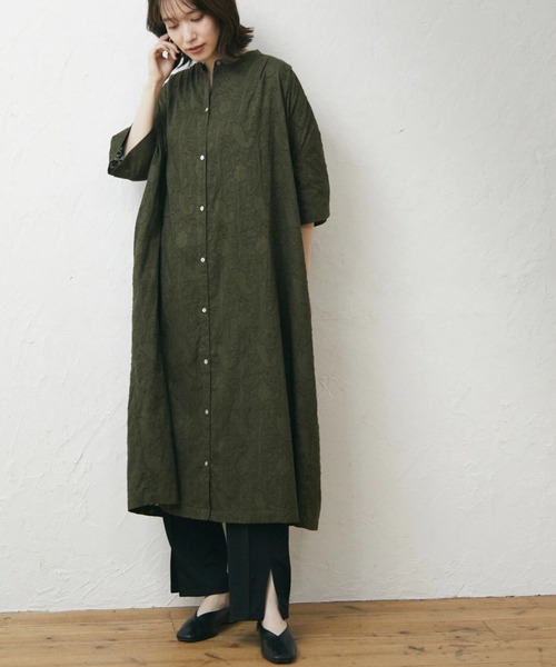 Green　Parks（グリーンパークス）の「JQシャツワンピース（ワンピース・レディース・ブラック/ブルー/カーキ・FREE）」の2枚目の写真