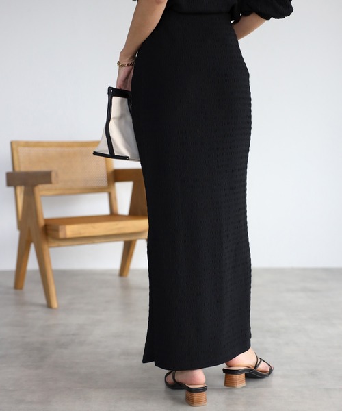 mi via loca(ミヴィアロカ)の「シャーリングタイトスカート(スカート・レディース・ブラック/ベージュ/ブルー・FREE)」の14枚目の写真