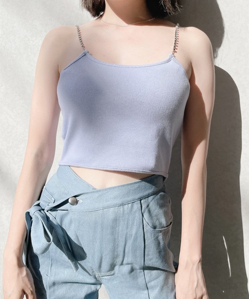 lilLilly（リルリリー）の「ストーンチェーンキャミトップス（キャミソール・レディース・ホワイト/ブラック/ブルー・FREE）」の6枚目の写真