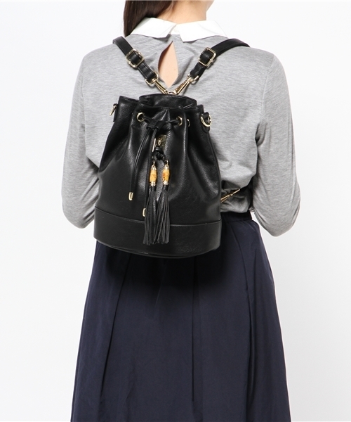 DISCOAT（ディスコート）の「【Discoat】バンブータッセル巾着2wayリュック（バックパック/リュック・レディース・ピンク/オフホワイト/ブラック・ﾌﾘ-）」の4枚目の写真