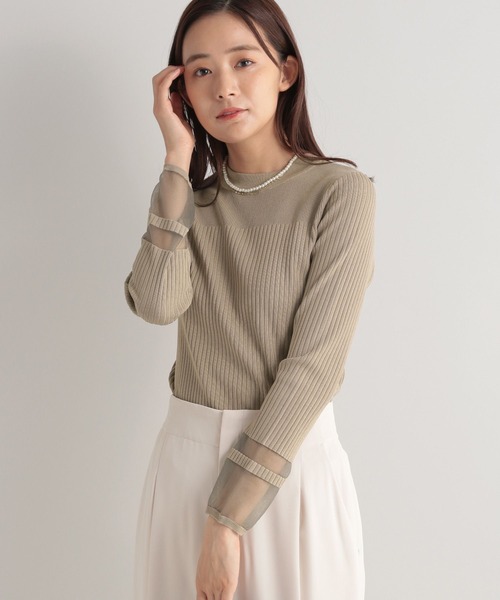 Andemiu（アンデミュウ）の「ソデシアーリブニット147289（ニット/セーター・レディース・オフホワイト/ベージュ/ブルー・FREE）」の4枚目の写真