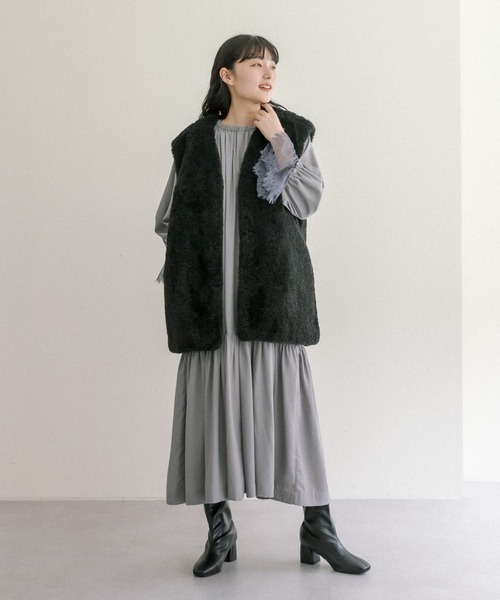 PUAL CE CIN(ピュアルセシン)の「袖口レースワンピース(ワンピース・レディース・ブラック/グレー・FREE)」の5枚目の写真