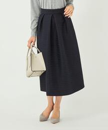 green label relaxing | ［ size SHORT あり ］P フクレジャカード タック フレア スカート イエロー ネイビー(スカート)