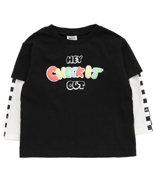 BREEZE（ブリーズ）の「2色2柄レイヤード風Tシャツ（Tシャツ/カットソー・キッズ・ブラック/オフホワイト・100/140/130/110/90/120/80）」の7枚目の写真