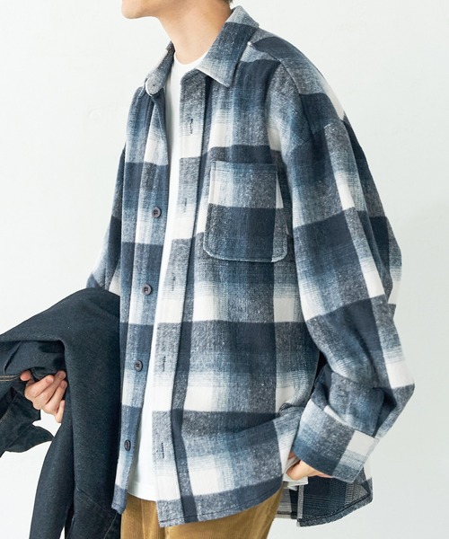 coca（coca）（コカ）の「メンズシャギーチェックシャツ（シャツ/ブラウス・メンズ・ブラック/ブルー・M/L/XL）」の2枚目の写真