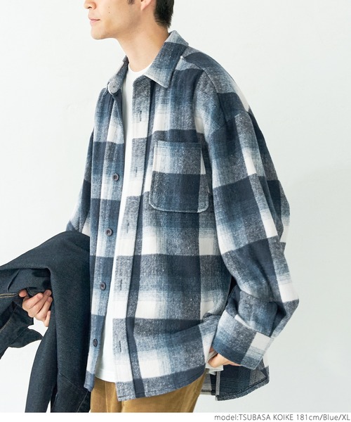 coca（coca）（コカ）の「メンズシャギーチェックシャツ（シャツ/ブラウス・メンズ・ブラック/ブルー・M/L/XL）」の8枚目の写真