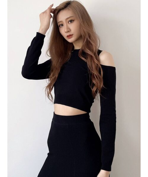 GYDA(ジェイダ)の「【セットアップ着用可】ビスチェレイヤードライク ロングスリーブニットトップス(ニット/セーター・レディース・ブラック/ベージュ・FREE)」の4枚目の写真