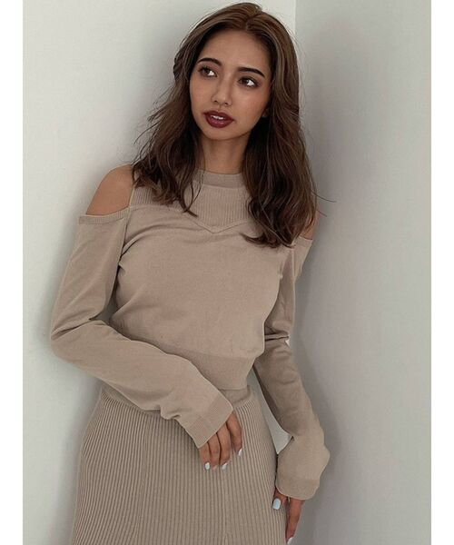 GYDA(ジェイダ)の「【セットアップ着用可】ビスチェレイヤードライク ロングスリーブニットトップス(ニット/セーター・レディース・ブラック/ベージュ・FREE)」の5枚目の写真