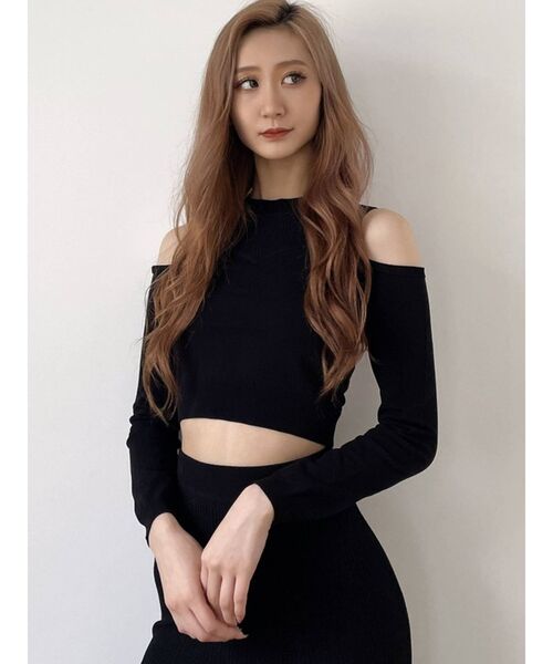 GYDA(ジェイダ)の「【セットアップ着用可】ビスチェレイヤードライク ロングスリーブニットトップス(ニット/セーター・レディース・ブラック/ベージュ・FREE)」の13枚目の写真