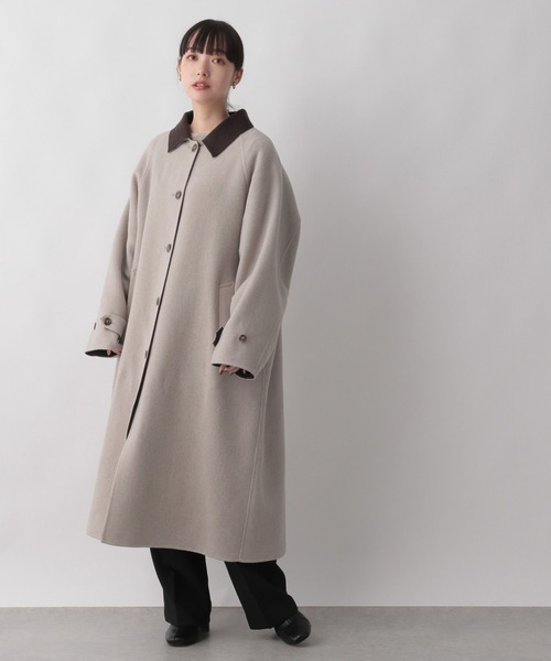 LOWRYS FARM（ローリーズファーム）の「メリノダブルフェイスステンコート　285072（ステンカラーコート・レディース・アイボリー/チャコールグレー/チェック・FREE）」の10枚目の写真