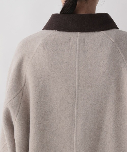 LOWRYS FARM（ローリーズファーム）の「メリノダブルフェイスステンコート　285072（ステンカラーコート・レディース・アイボリー/チャコールグレー/チェック・FREE）」の9枚目の写真