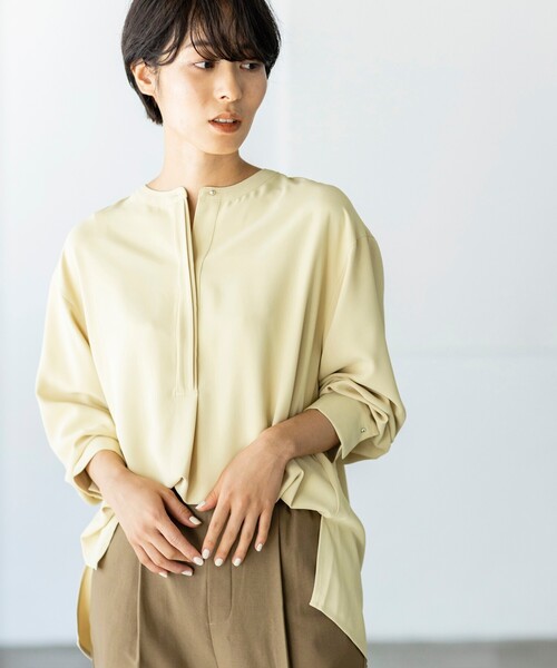 THE SHOP TK (ザ ショップ ティーケー )の「◆【洗える】ツイルスキッパーブラウス(シャツ/ブラウス・レディース・ブルー/ホワイト系/レモンイエロー/チャコールグレー・11/13/12/14)」の6枚目の写真