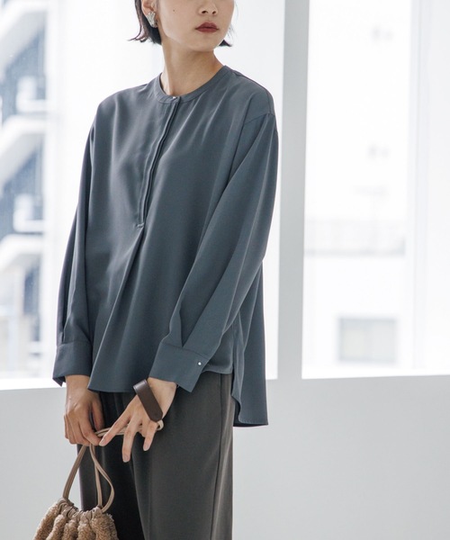 THE SHOP TK (ザ ショップ ティーケー )の「◆【洗える】ツイルスキッパーブラウス(シャツ/ブラウス・レディース・ブルー/ホワイト系/レモンイエロー/チャコールグレー・11/13/12/14)」の3枚目の写真