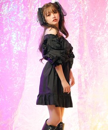 リボンベルト付きフリル袖ワンピース