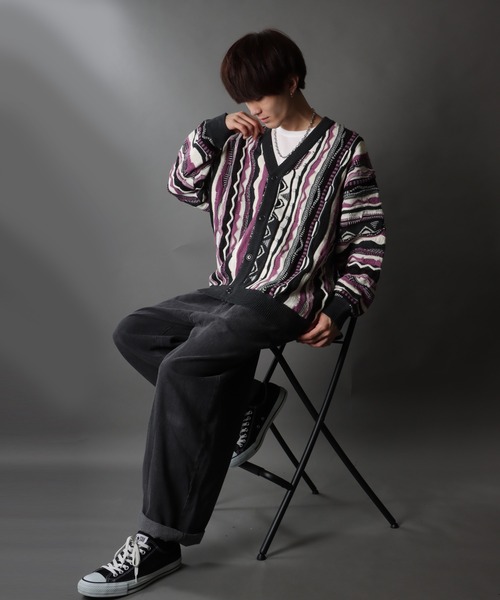 SITRY（シトリー）の「Balloon Sleeve Big silhouette 3D Knit Cardigan/バルーンスリーブ ビッグシルエット 3D  ニット カーディガン/カーデ（カーディガン/ボレロ・メンズ・チャコールグレー/ブラウン/グリーン・M/L）」の12枚目の写真