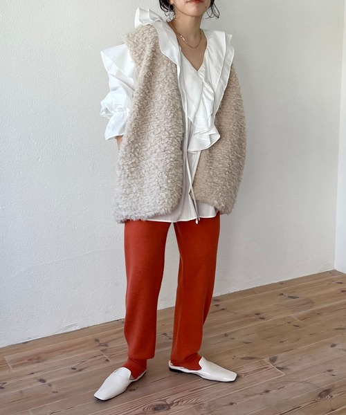 wee9s（ウィークス）の「alpaca touch knit pants / アルパカタッチウエストゴムニットパンツ（スウェットパンツ・レディース・キャメル/グリーン/ピンク/オレンジ/ブラック/アイボリー・FREE）」の6枚目の写真