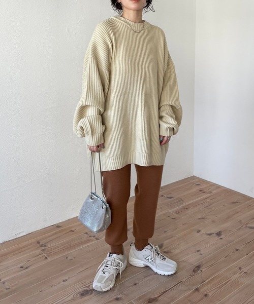 wee9s（ウィークス）の「alpaca touch knit pants / アルパカタッチウエストゴムニットパンツ（スウェットパンツ・レディース・キャメル/グリーン/ピンク/オレンジ/ブラック/アイボリー・FREE）」の22枚目の写真