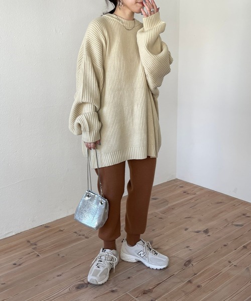wee9s（ウィークス）の「alpaca touch knit pants / アルパカタッチウエストゴムニットパンツ（スウェットパンツ・レディース・キャメル/グリーン/ピンク/オレンジ/ブラック/アイボリー・FREE）」の21枚目の写真