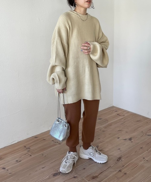 wee9s（ウィークス）の「alpaca touch knit pants / アルパカタッチウエストゴムニットパンツ（スウェットパンツ・レディース・キャメル/グリーン/ピンク/オレンジ/ブラック/アイボリー・FREE）」の20枚目の写真