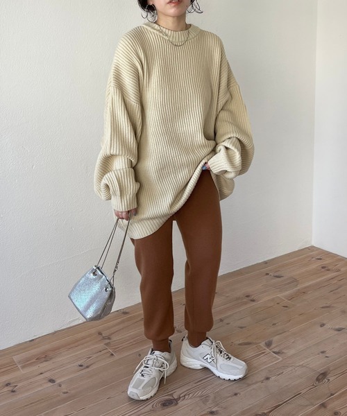 wee9s（ウィークス）の「alpaca touch knit pants / アルパカタッチウエストゴムニットパンツ（スウェットパンツ・レディース・キャメル/グリーン/ピンク/オレンジ/ブラック/アイボリー・FREE）」の19枚目の写真