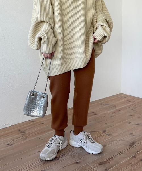 wee9s（ウィークス）の「alpaca touch knit pants / アルパカタッチウエストゴムニットパンツ（スウェットパンツ・レディース・キャメル/グリーン/ピンク/オレンジ/ブラック/アイボリー・FREE）」の17枚目の写真