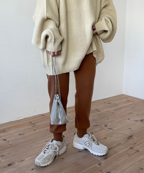 wee9s（ウィークス）の「alpaca touch knit pants / アルパカタッチウエストゴムニットパンツ（スウェットパンツ・レディース・キャメル/グリーン/ピンク/オレンジ/ブラック/アイボリー・FREE）」の14枚目の写真