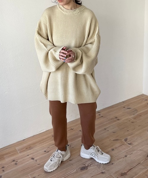 wee9s（ウィークス）の「alpaca touch knit pants / アルパカタッチウエストゴムニットパンツ（スウェットパンツ・レディース・キャメル/グリーン/ピンク/オレンジ/ブラック/アイボリー・FREE）」の13枚目の写真