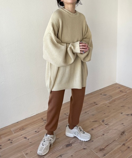 wee9s（ウィークス）の「alpaca touch knit pants / アルパカタッチウエストゴムニットパンツ（スウェットパンツ・レディース・キャメル/グリーン/ピンク/オレンジ/ブラック/アイボリー・FREE）」の12枚目の写真