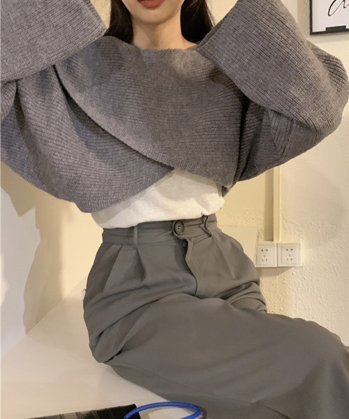 HALEY PESCA（ヘーリーペスカ）の「HALEY PESCA/ショート丈 カシュクールニット トップス（ニット/セーター・レディース・アイボリー/ブラック/グレー・FREE）」の19枚目の写真