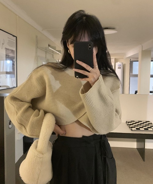 HALEY PESCA（ヘーリーペスカ）の「HALEY PESCA/ショート丈 カシュクールニット トップス（ニット/セーター・レディース・アイボリー/ブラック/グレー・FREE）」の21枚目の写真