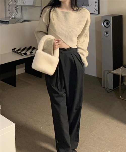 HALEY PESCA（ヘーリーペスカ）の「HALEY PESCA/ショート丈 カシュクールニット トップス（ニット/セーター・レディース・アイボリー/ブラック/グレー・FREE）」の9枚目の写真