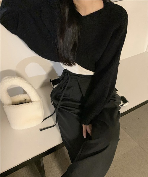 HALEY PESCA（ヘーリーペスカ）の「HALEY PESCA/ショート丈 カシュクールニット トップス（ニット/セーター・レディース・アイボリー/ブラック/グレー・FREE）」の7枚目の写真