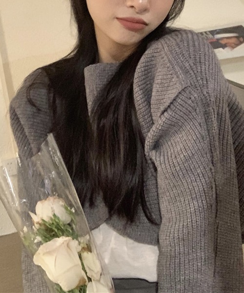 HALEY PESCA（ヘーリーペスカ）の「HALEY PESCA/ショート丈 カシュクールニット トップス（ニット/セーター・レディース・アイボリー/ブラック/グレー・FREE）」の10枚目の写真