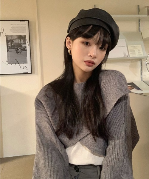 HALEY PESCA（ヘーリーペスカ）の「HALEY PESCA/ショート丈 カシュクールニット トップス（ニット/セーター・レディース・アイボリー/ブラック/グレー・FREE）」の8枚目の写真