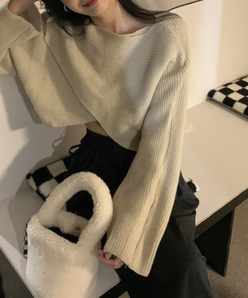 HALEY PESCA（ヘーリーペスカ）の「HALEY PESCA/ショート丈 カシュクールニット トップス（ニット/セーター・レディース・アイボリー/ブラック/グレー・FREE）」の15枚目の写真