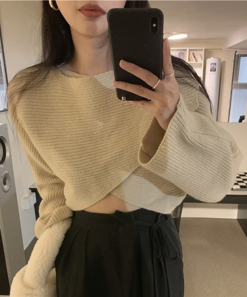 HALEY PESCA（ヘーリーペスカ）の「HALEY PESCA/ショート丈 カシュクールニット トップス（ニット/セーター・レディース・アイボリー/ブラック/グレー・FREE）」の18枚目の写真