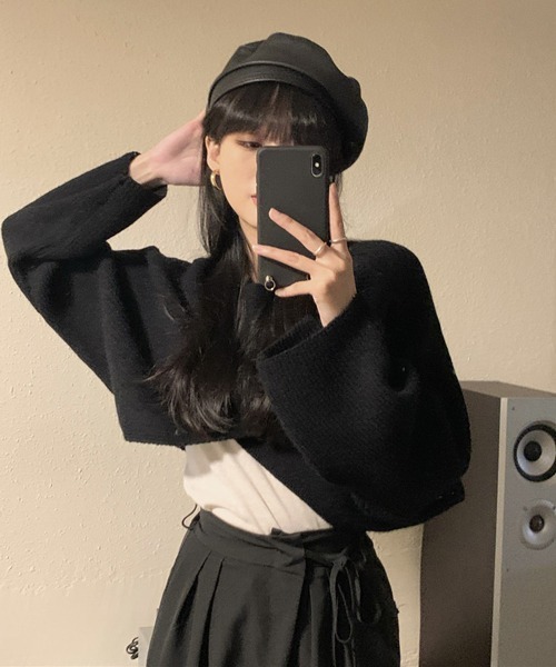 HALEY PESCA（ヘーリーペスカ）の「HALEY PESCA/ショート丈 カシュクールニット トップス（ニット/セーター・レディース・アイボリー/ブラック/グレー・FREE）」の16枚目の写真