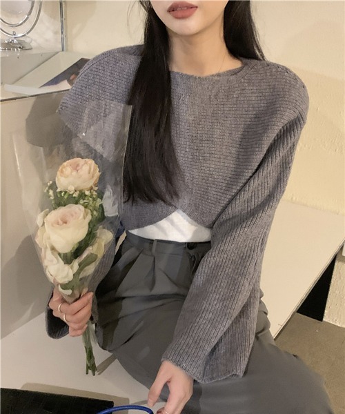 HALEY PESCA（ヘーリーペスカ）の「HALEY PESCA/ショート丈 カシュクールニット トップス（ニット/セーター・レディース・アイボリー/ブラック/グレー・FREE）」の20枚目の写真