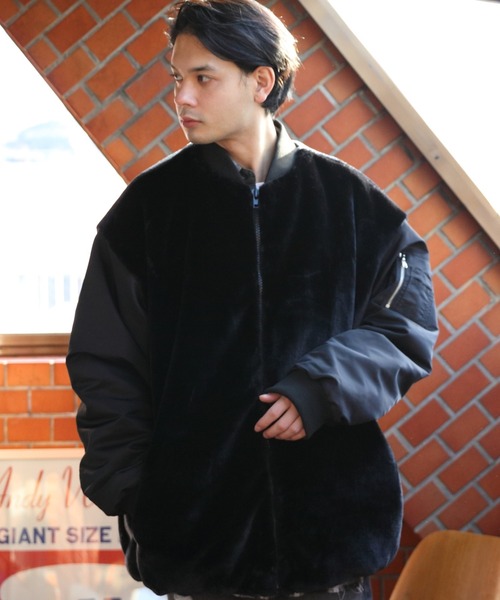 ８(eight)（エイト）の「ファー切替ＭＡー1ジャケット（MA-1・メンズ・アイボリー/カーキ/ブラック・MEDIUM/LARGE）」の2枚目の写真