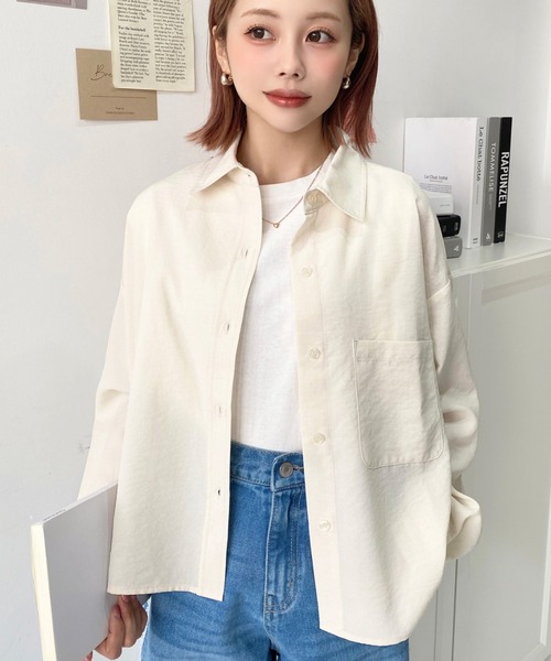 シャツ/ブラウス(長袖/七分) juemi Drop Pocket Short Chiffon Shirt エステルスラブショート丈長袖シャツ[品番：ERMW0004267]｜moment+