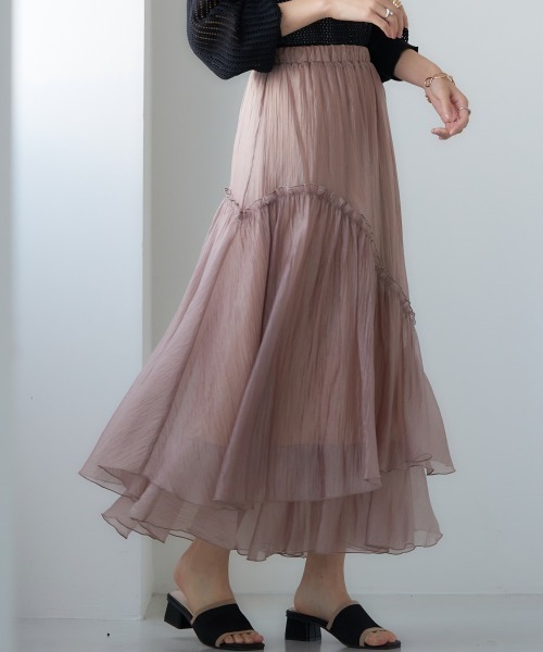 miclat（ミクラ）の「大きいサイズ　シアーティアードスカート　miclat（スカート・レディース・ピンク系/ブラック系・L/LL/3L/4L）」の3枚目の写真