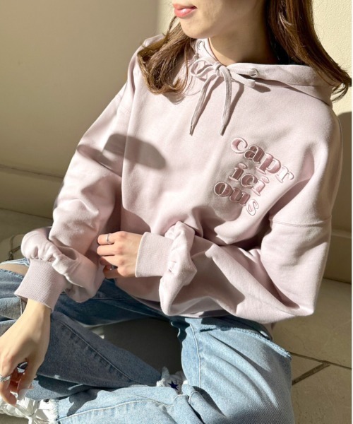 OLIVE des OLIVE(オリーブデオリーブ)の「刺繍ロゴフーディチュニック(パーカー・レディース・ネイビー/オートミール/ピンク/オフホワイト・FREE)」の4枚目の写真