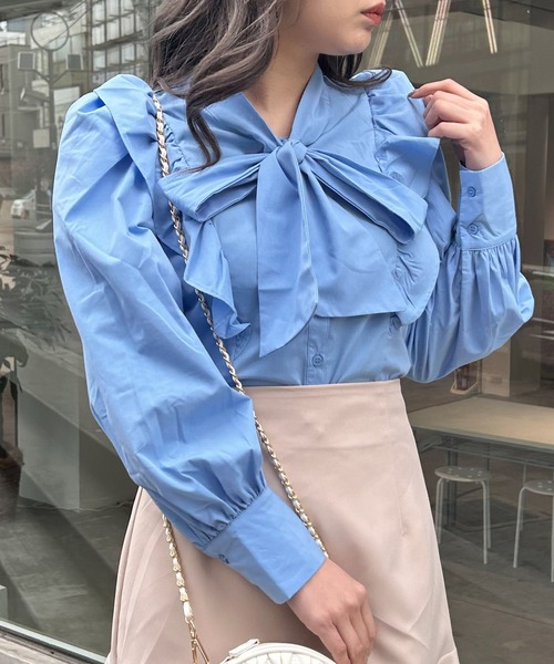 ユナヒカ yunahica セットインフリルブラウス　ブルー セットインフリルブラウス | yunahica