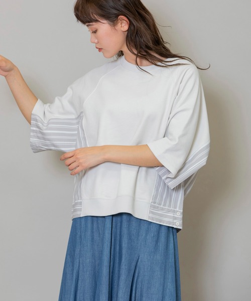 Munich（ミューニック）の「裏毛×布帛ドッキングスウェット（スウェット・レディース・ブラック/ネイビー/ライトグレー・FREE）」の3枚目の写真