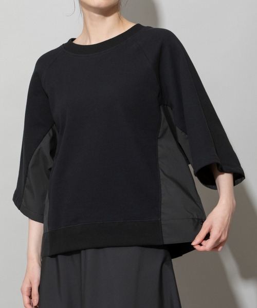 Munich（ミューニック）の「裏毛×布帛ドッキングスウェット（スウェット・レディース・ブラック/ネイビー/ライトグレー・FREE）」の2枚目の写真